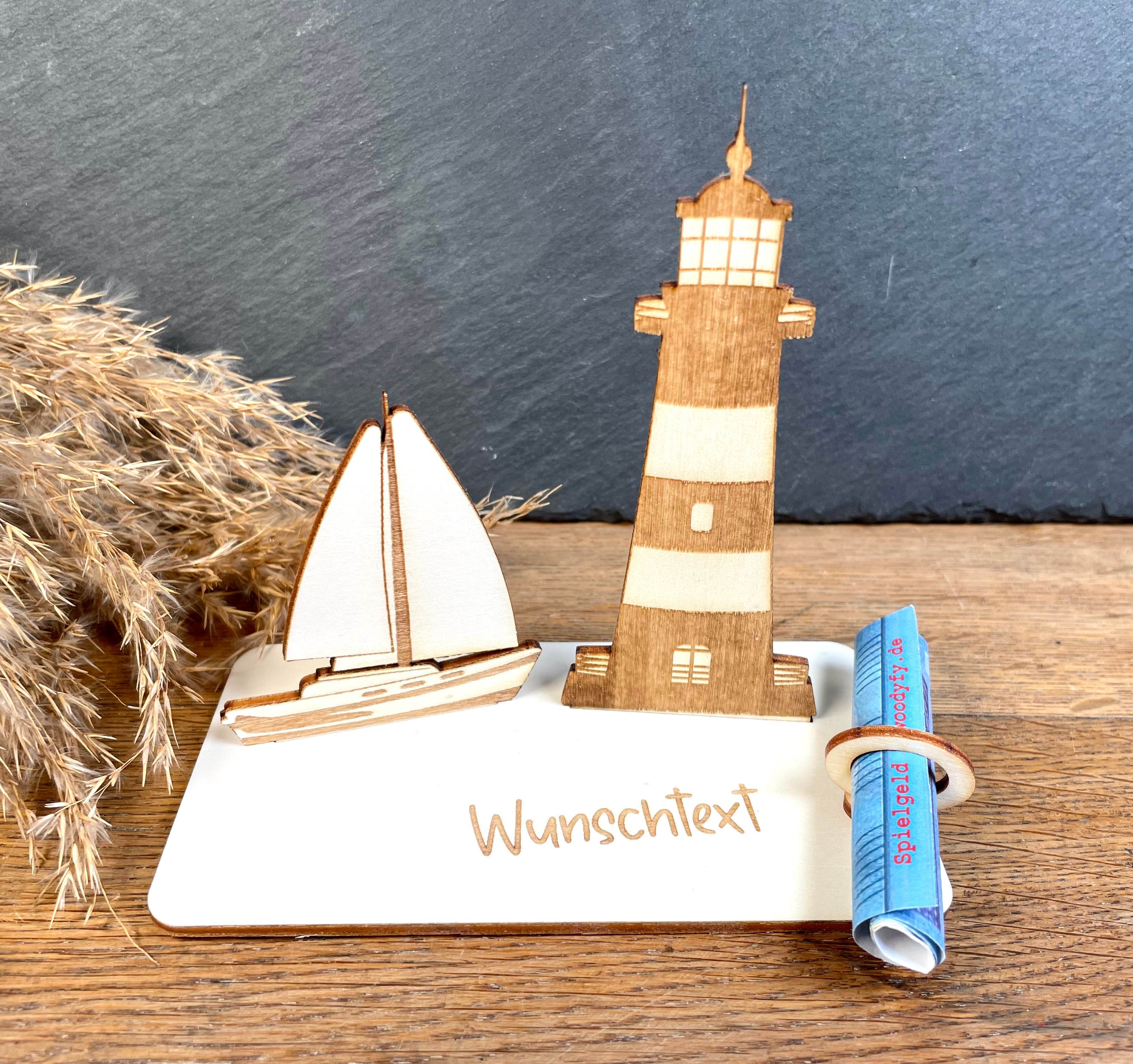 Geldscheinhalter Leuchtturm mit Segelboot