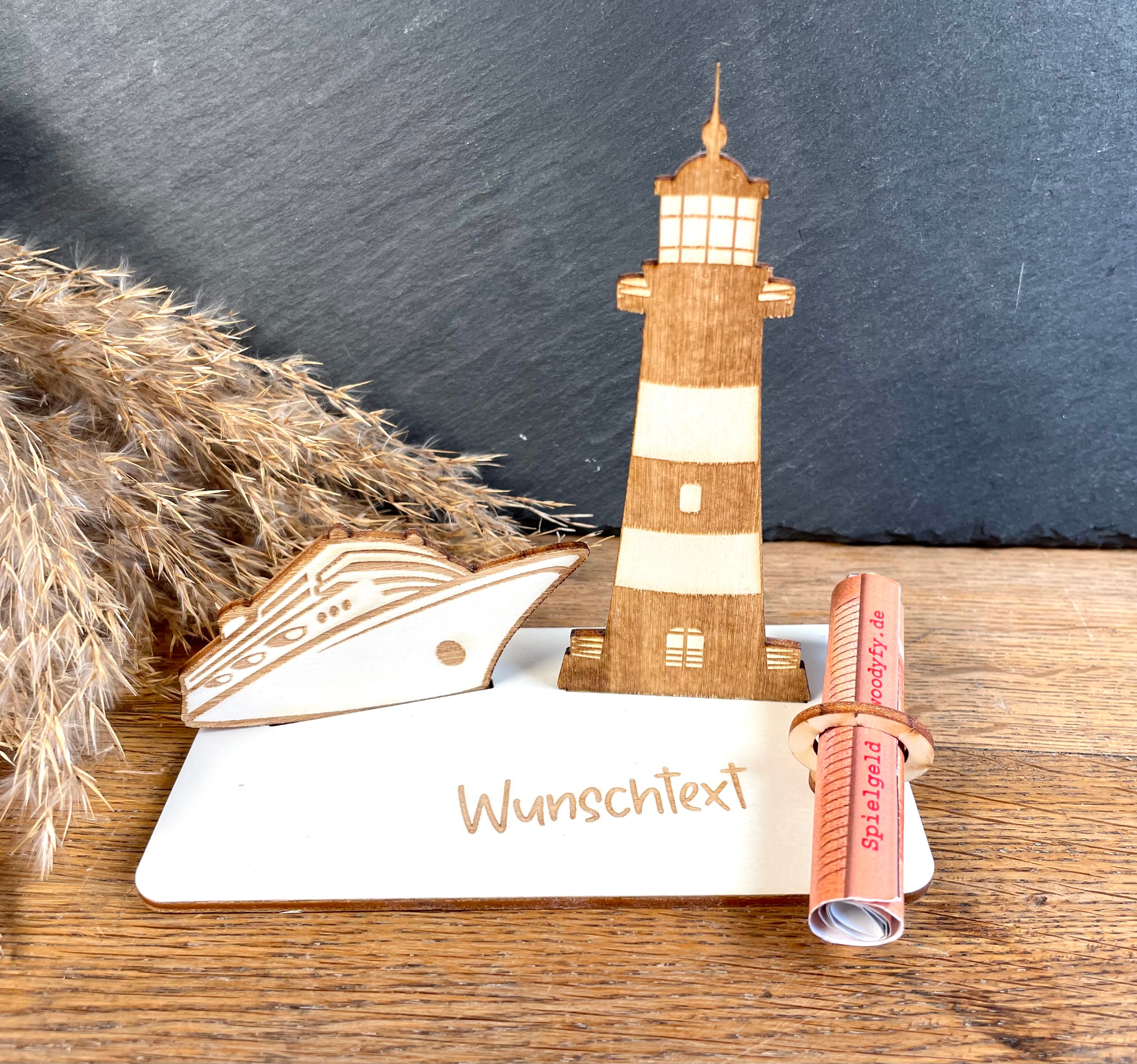 Geldscheinhalter Leuchtturm mit Schiff
