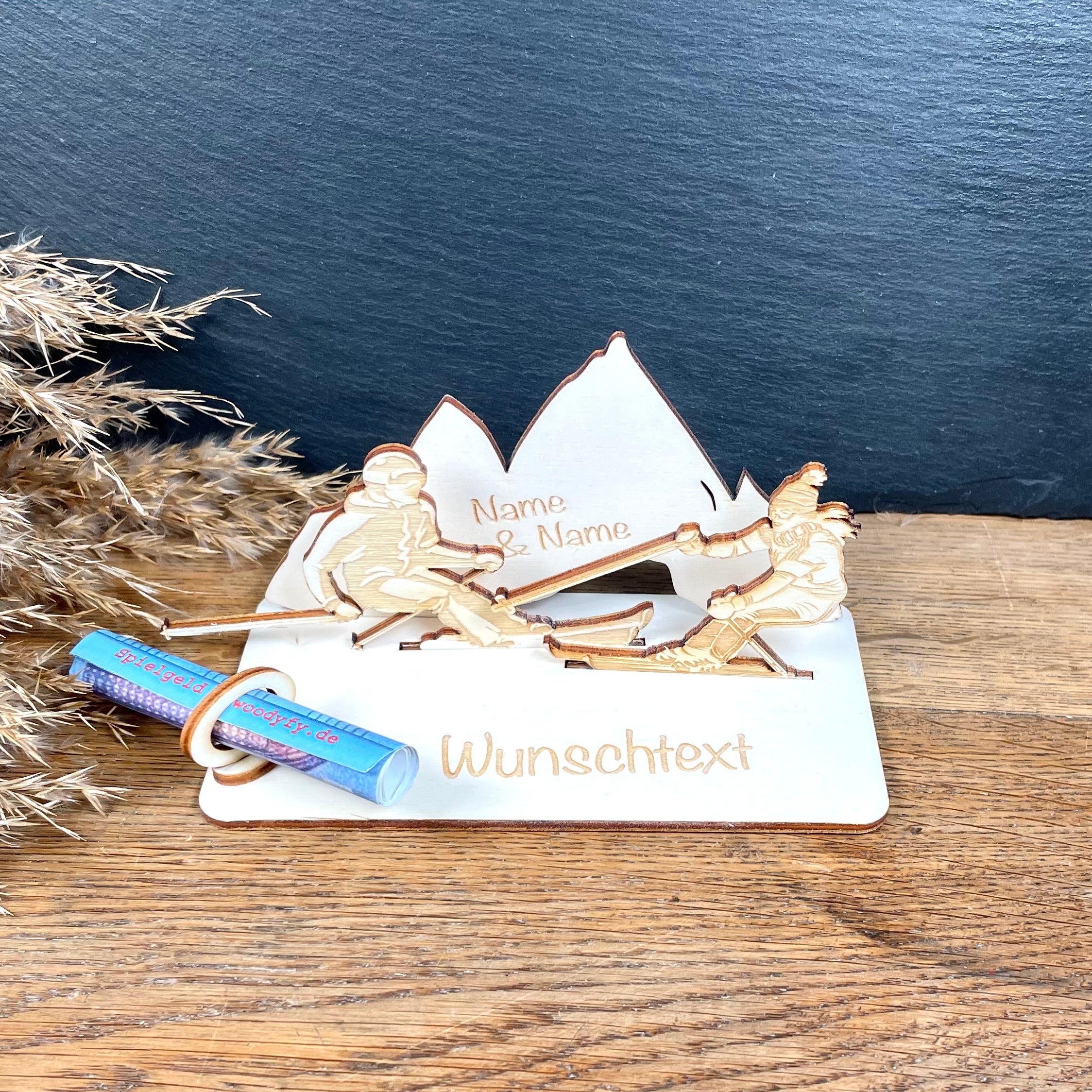 Geldscheinhalter Skifahrerin + Skifahrer