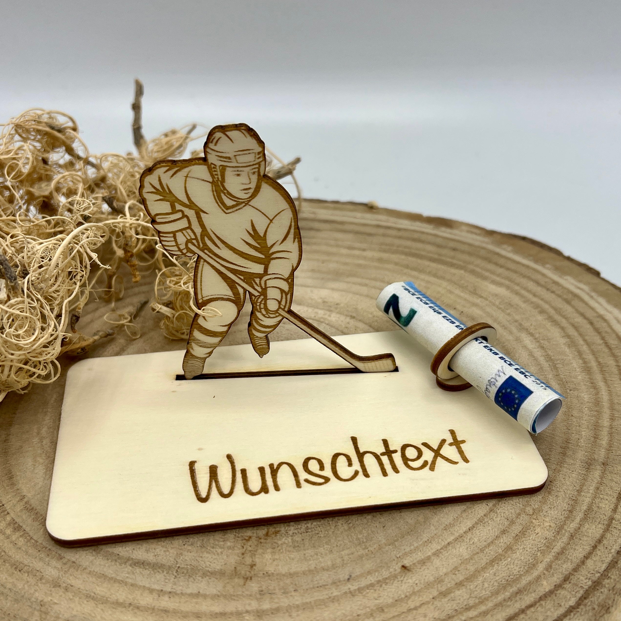 Personalisierter Geldscheinhalter Eishockeyspieler Junge aus Holz