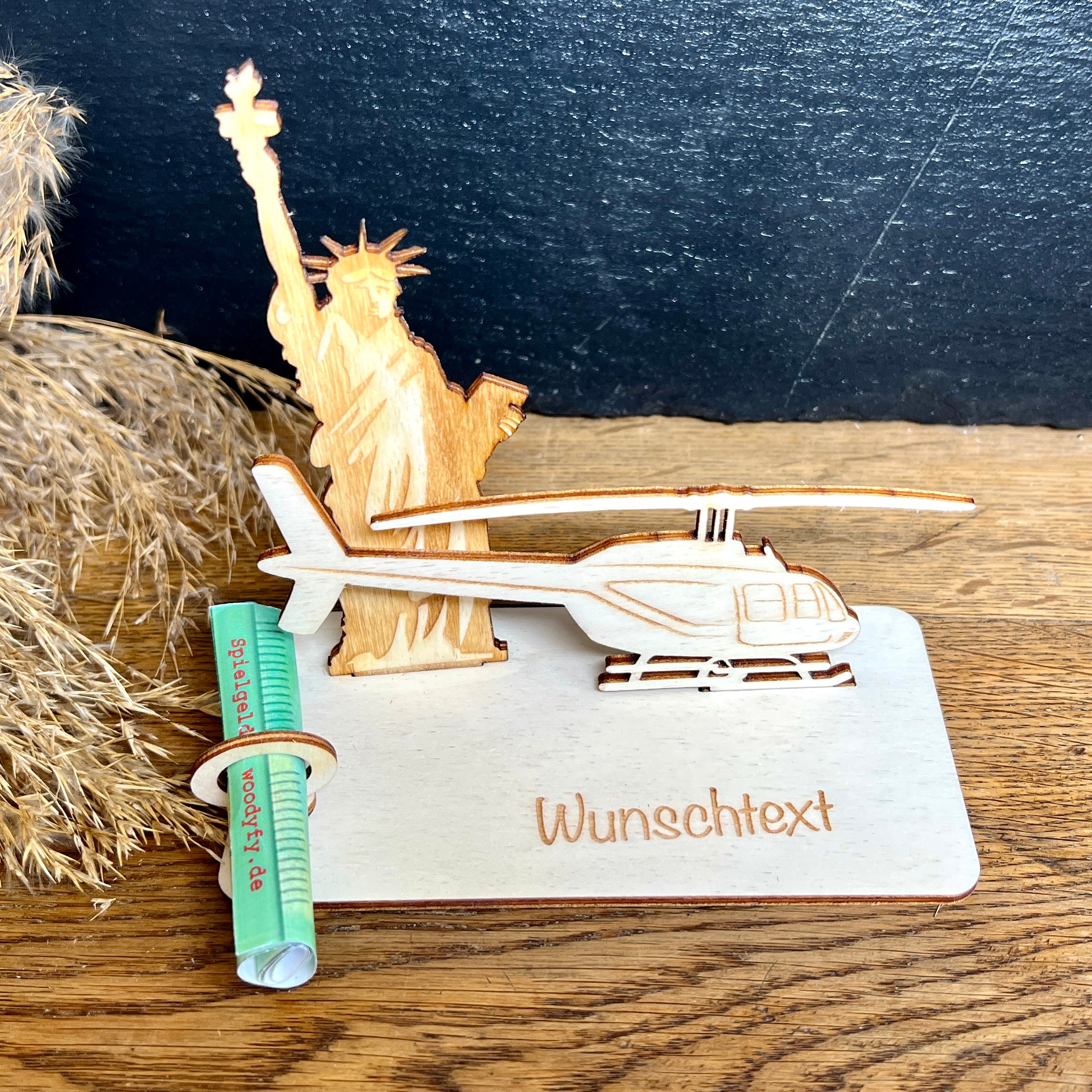 Geldscheinhalter Freiheitsstatue mit Heli