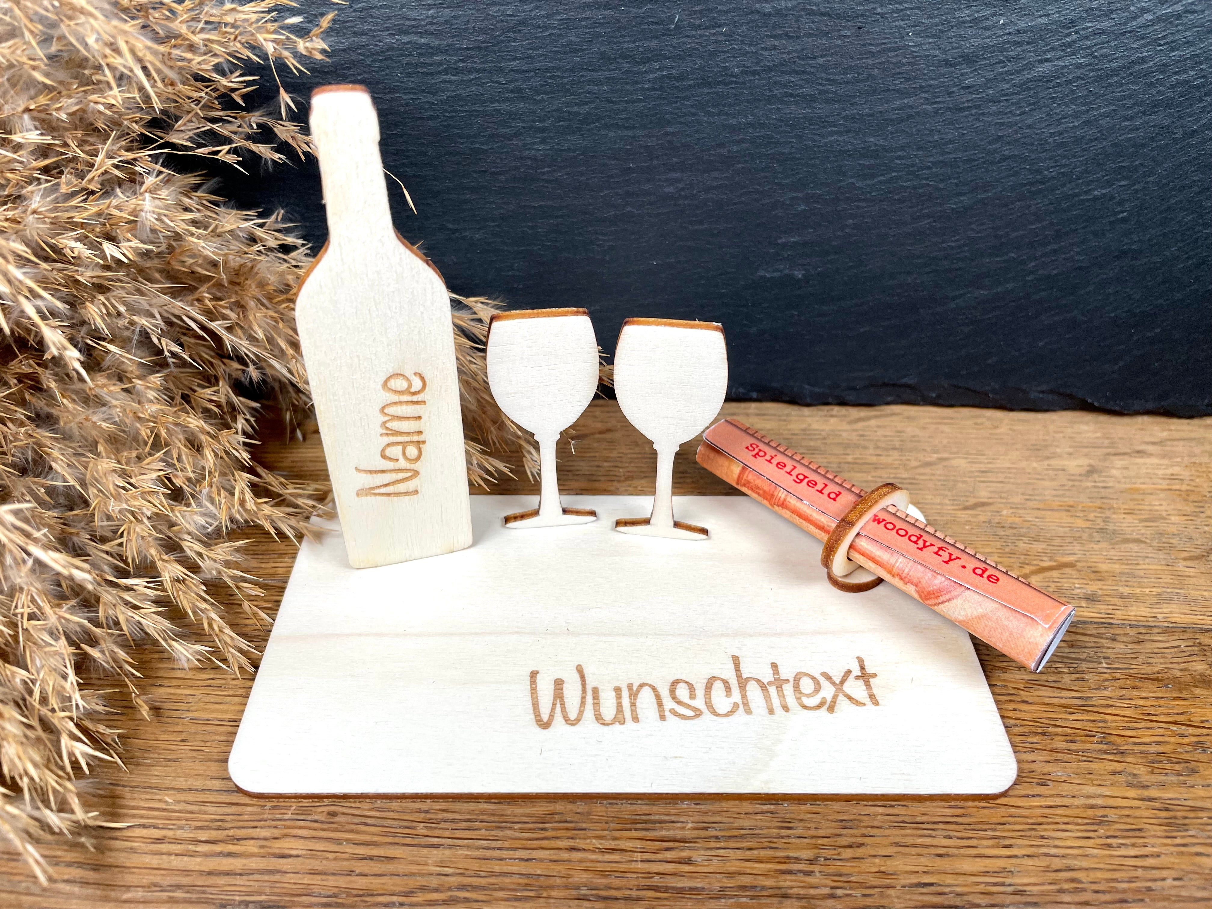 Geldscheinhalter Weinflasche und Gläser