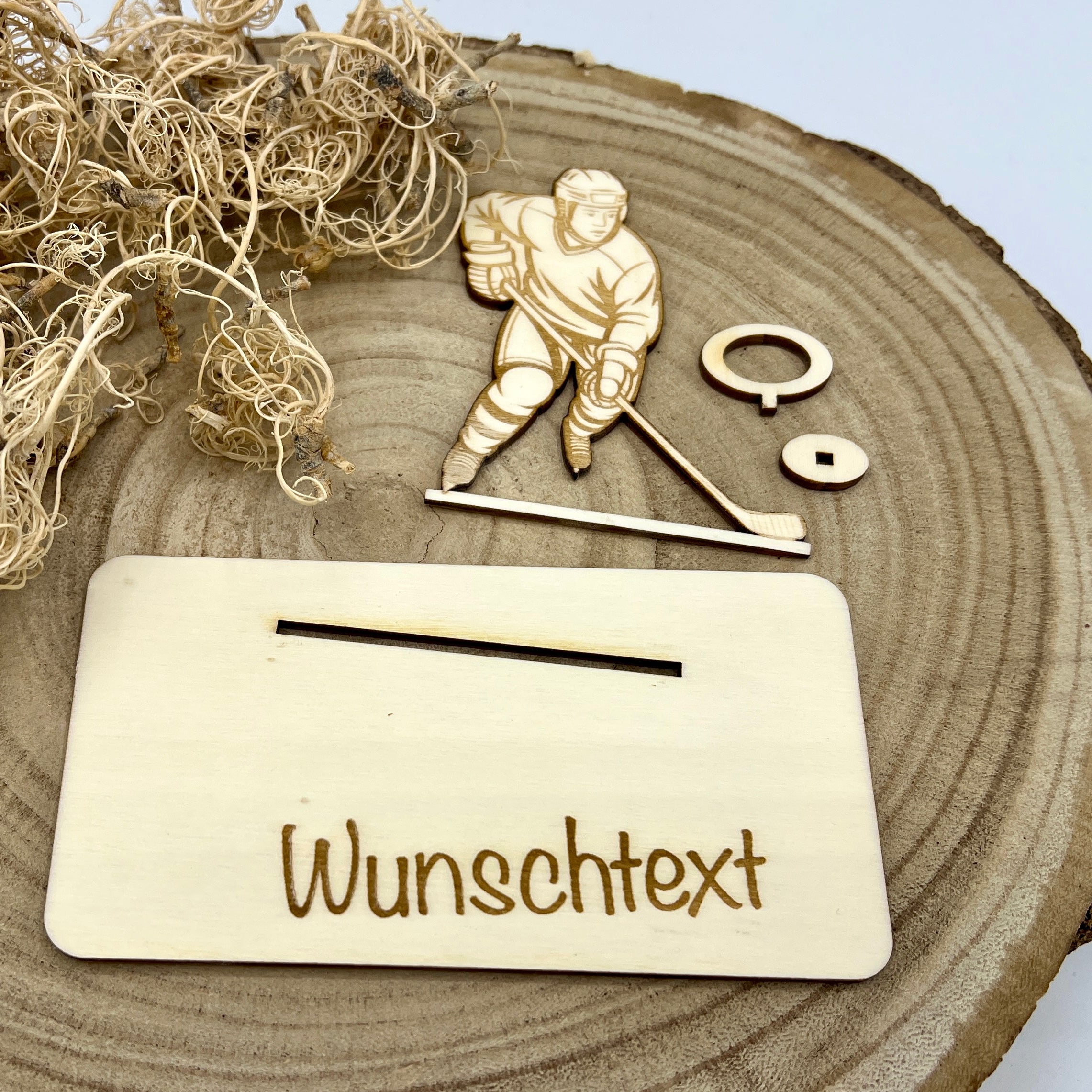 Personalisierter Geldscheinhalter Eishockeyspieler Junge aus Holz