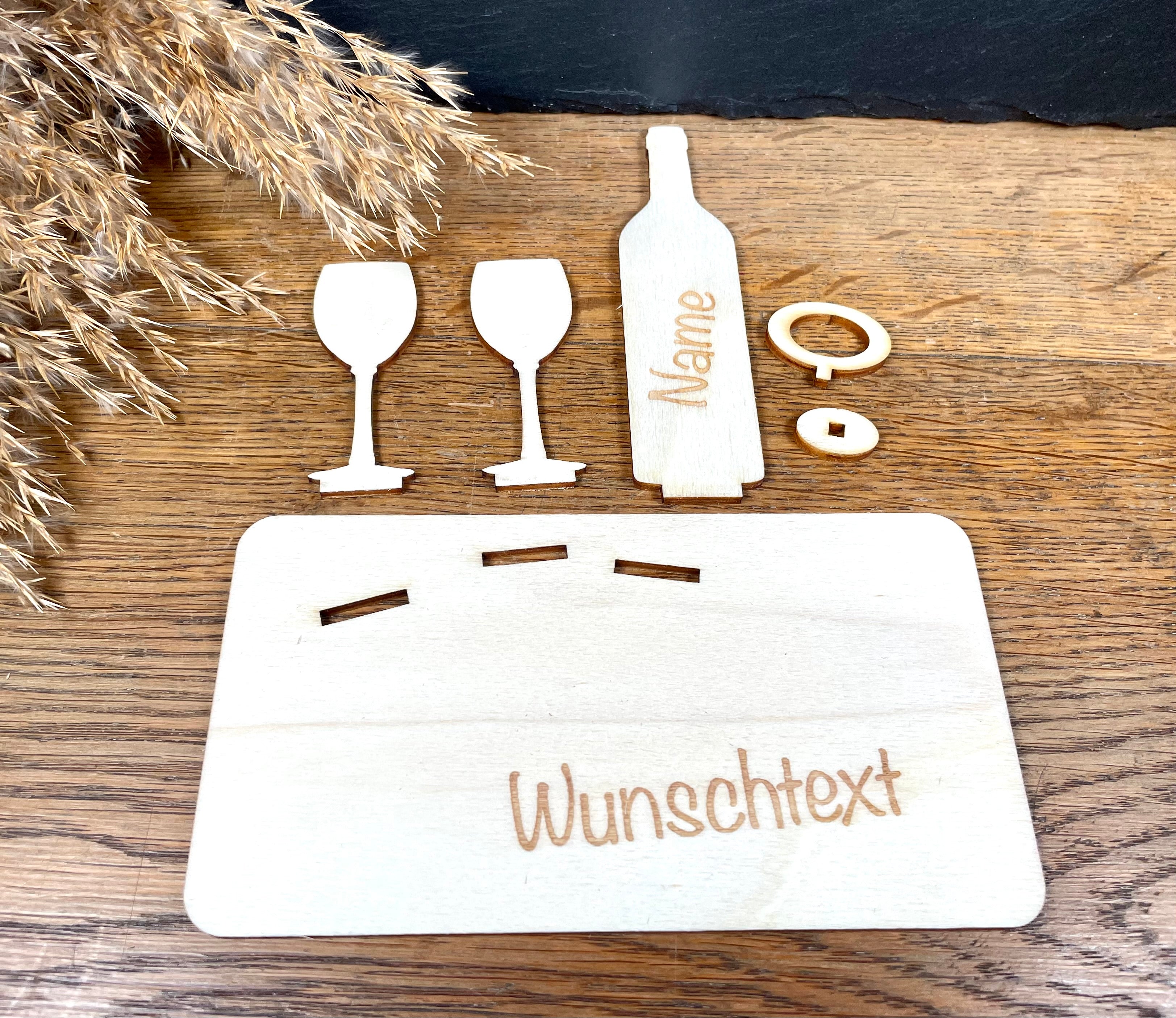 Geldscheinhalter Weinflasche und Gläser