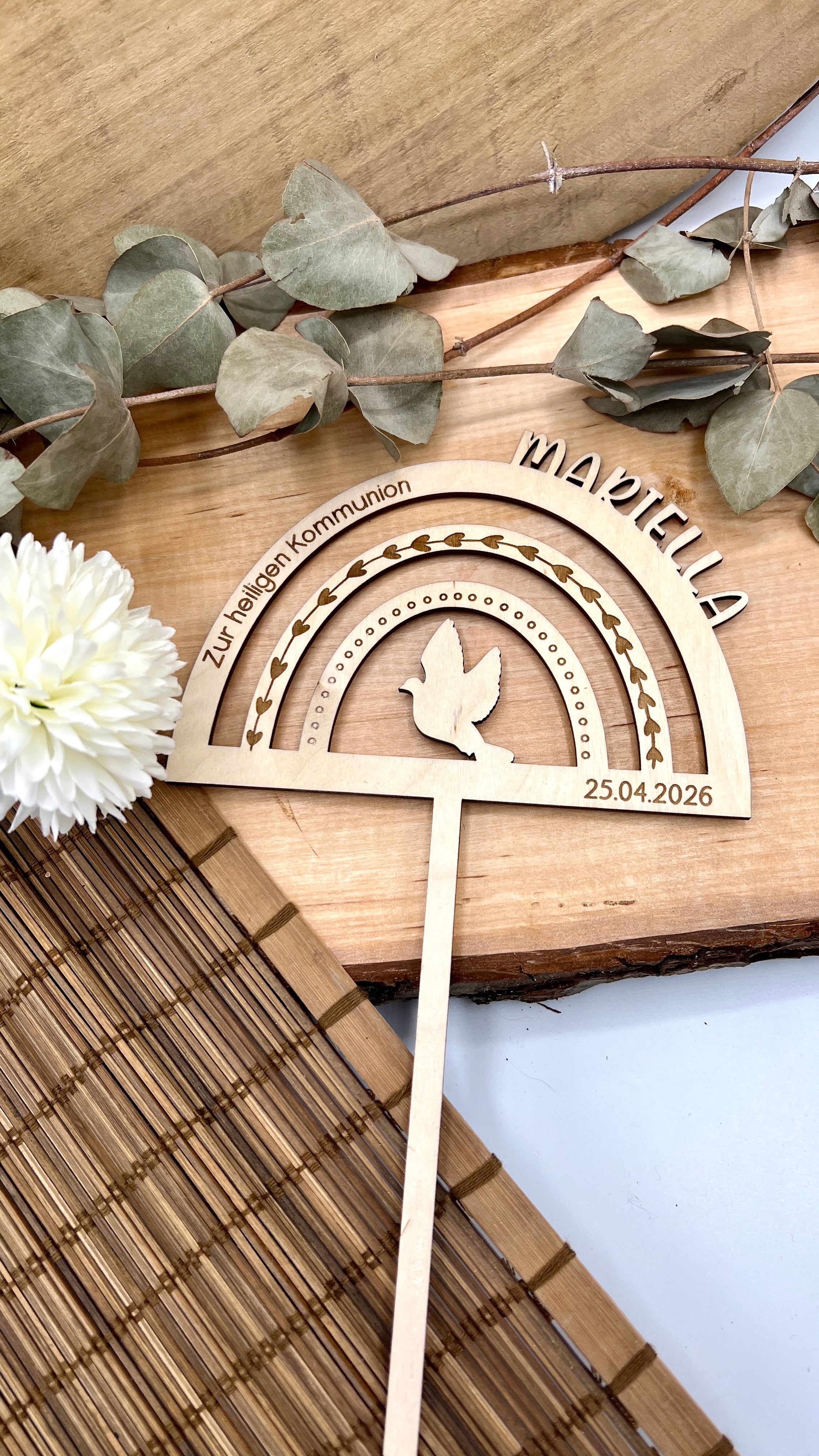 Cake Topper Regenbogen mit Name und Datum
