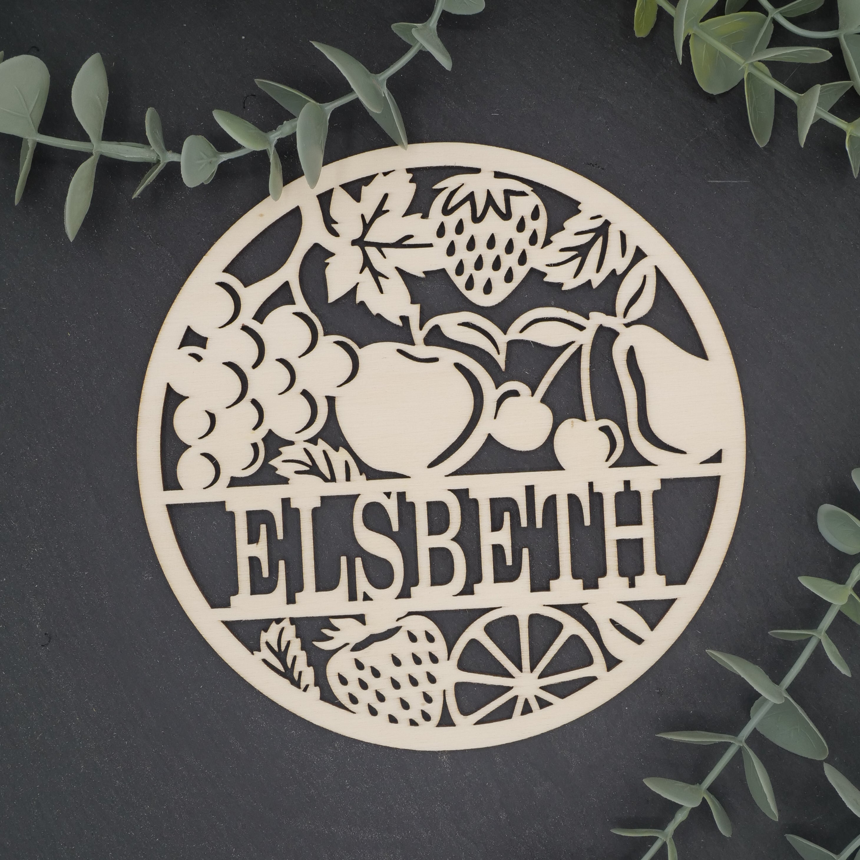 Namenschild Früchte