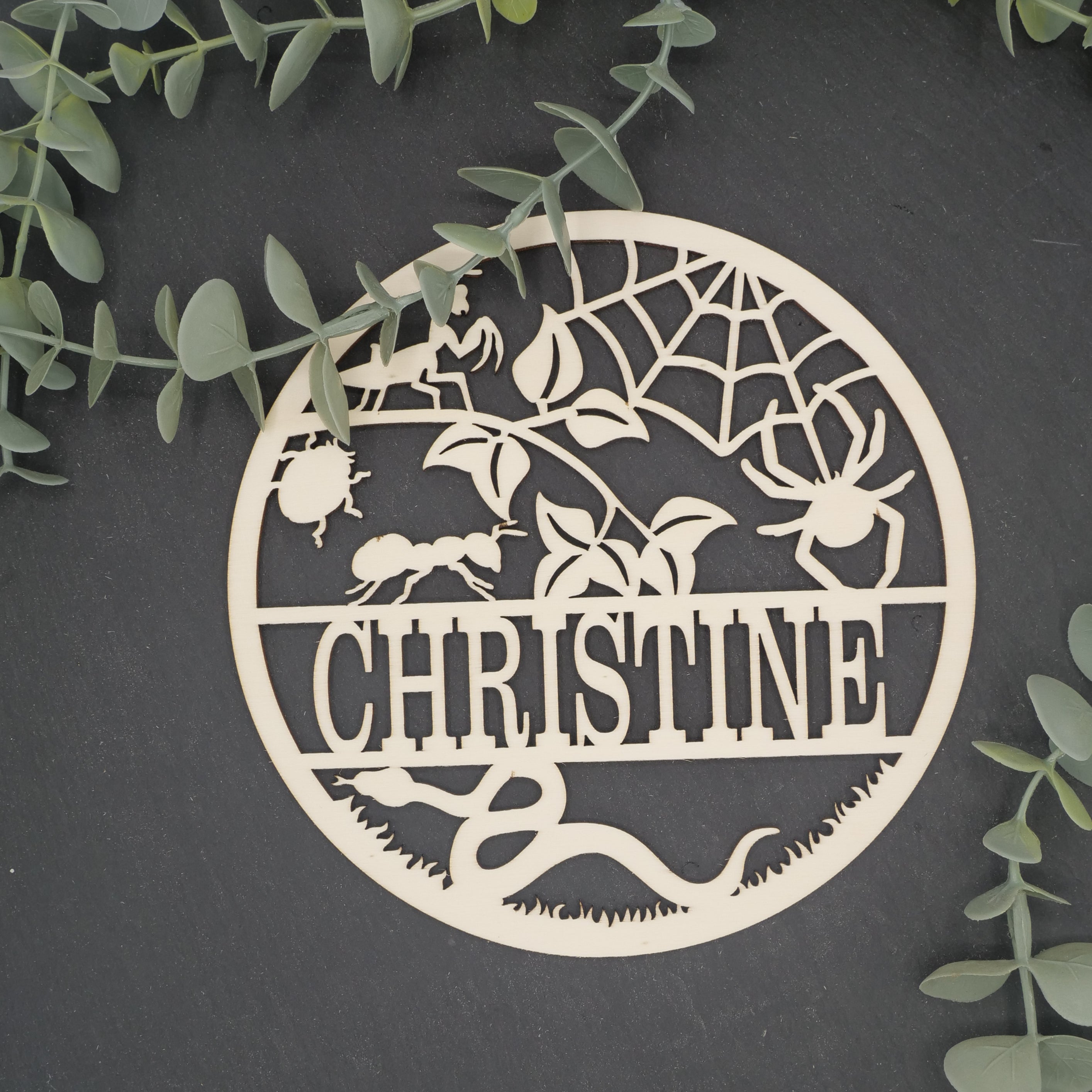 Namenschild Schlange, Spinne, Insekten