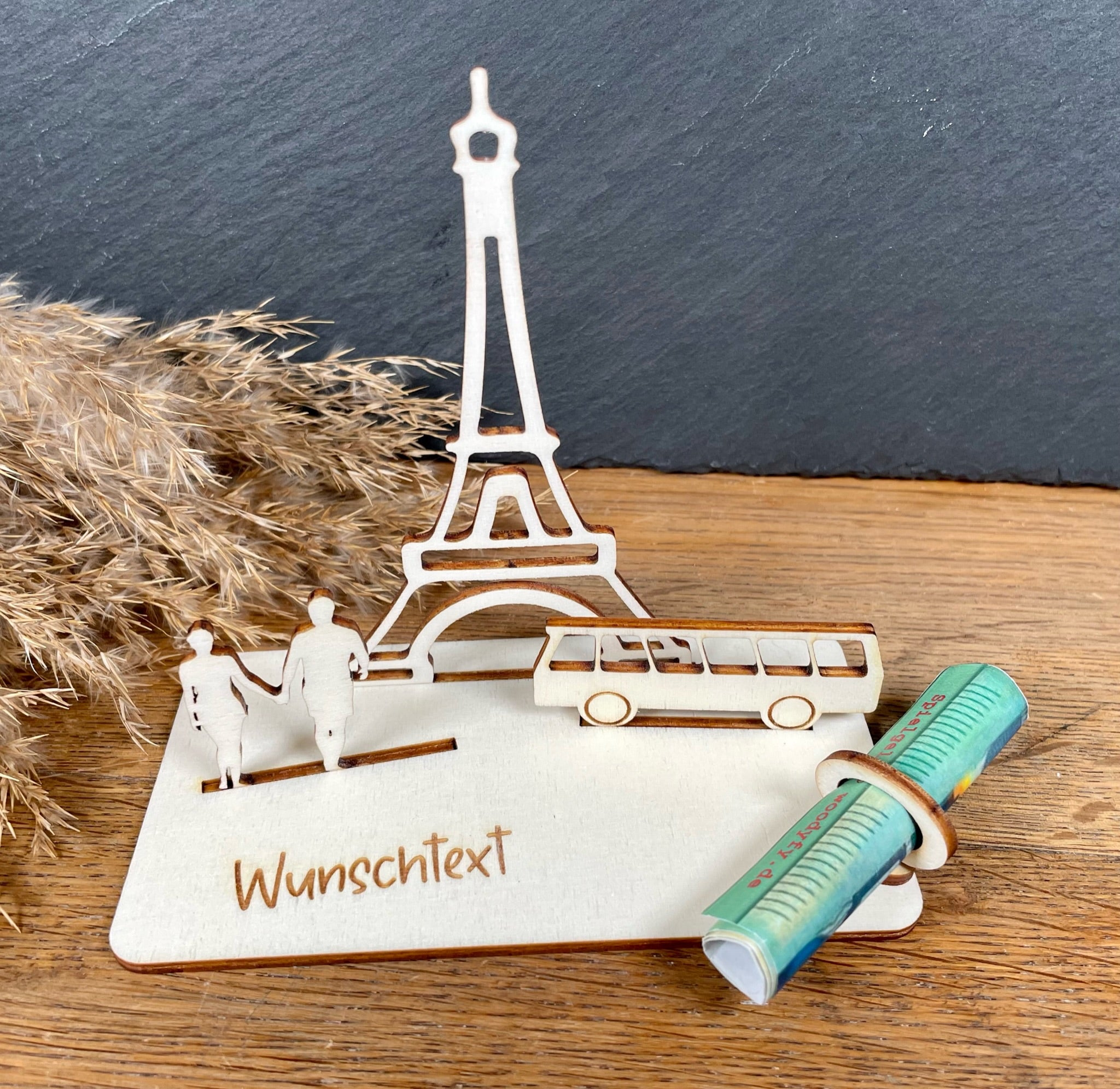 Geldscheinhalter Paris, Eiffelturm mit Bus und Pärchen