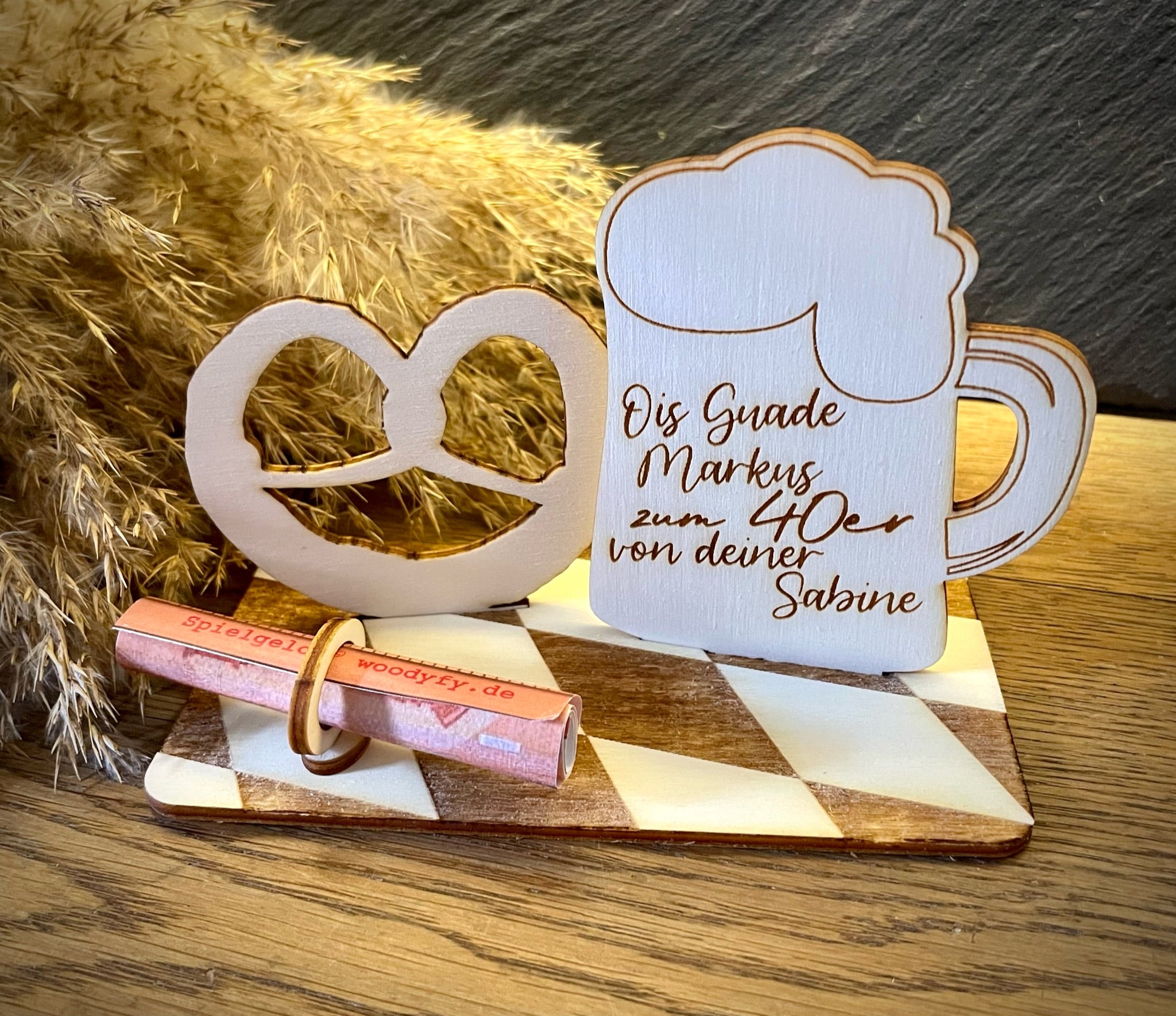 Geldscheinhalter Oktoberfest, Bier mit Breze