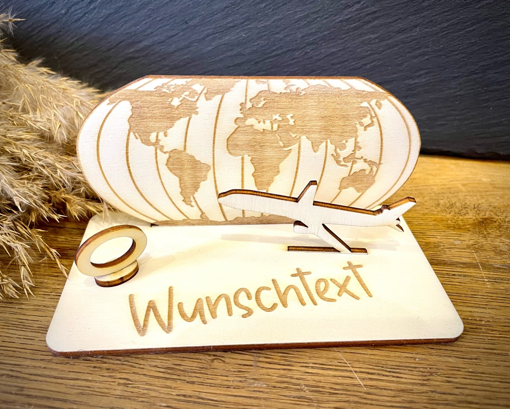 Geldscheinhalter Urlaub, Weltkarte mit Flieger